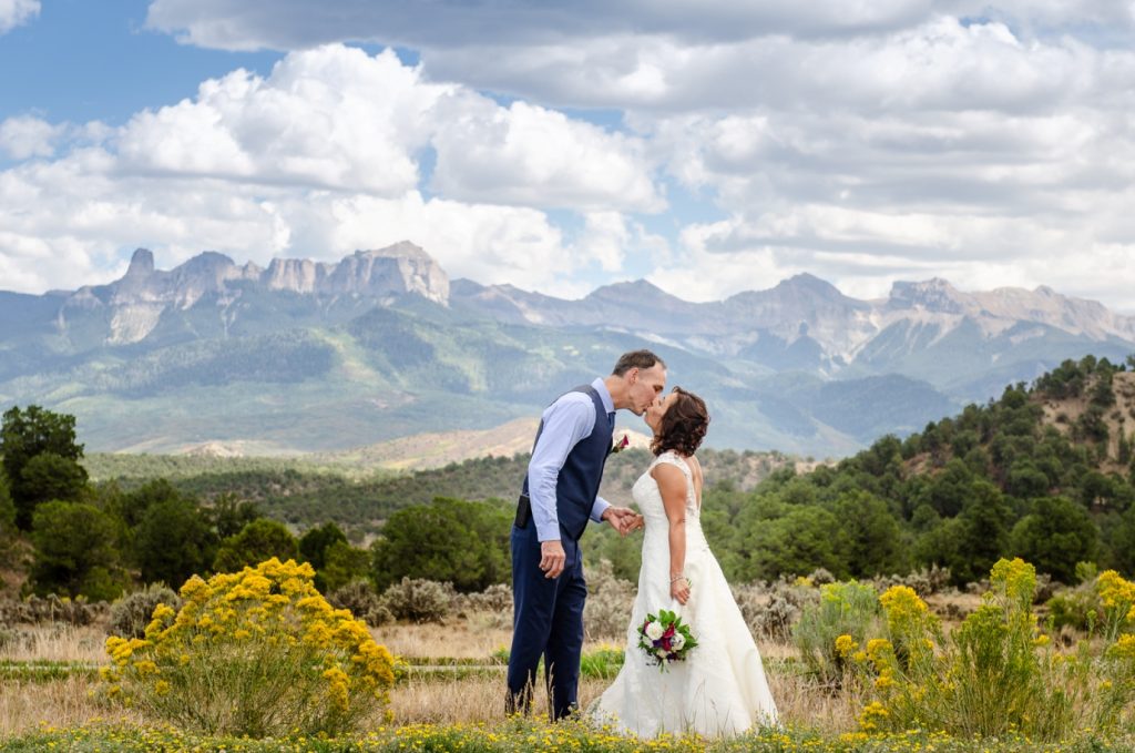 Couple eloping in the Colorado mountains