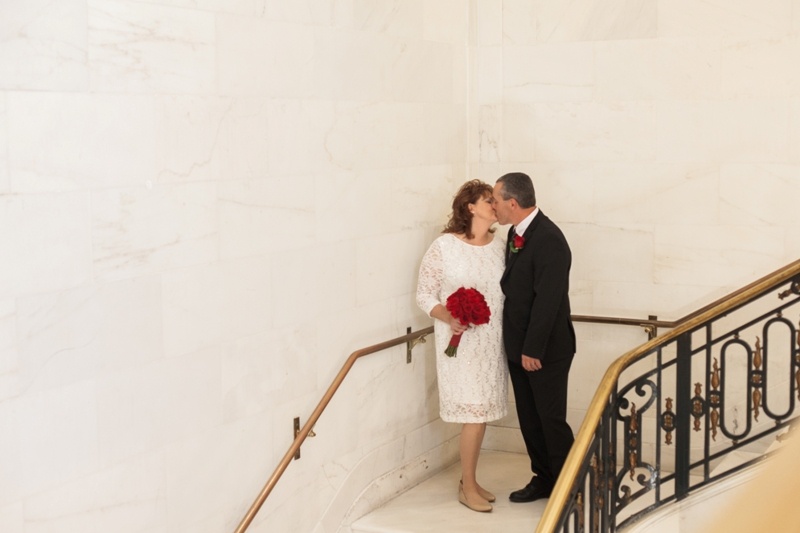 kissing on the stairs