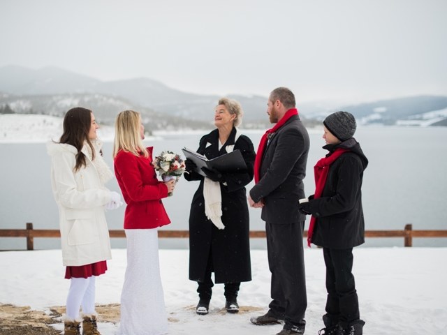 rocky mountain winter wedding ceremony