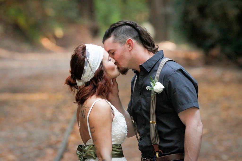kissing on the redwood path