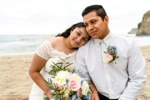 happy couple eloping on the beach in Santa Cruz