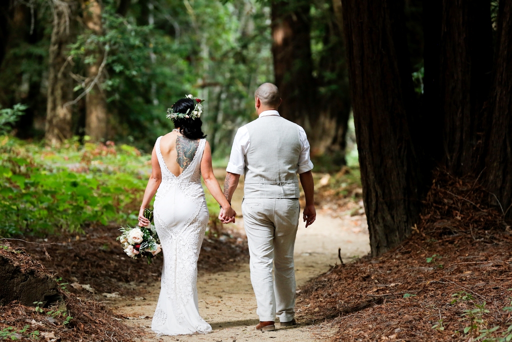 hand in hand after their California elopement