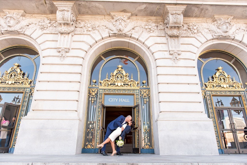 newlyweds outside San Francisco City Hall