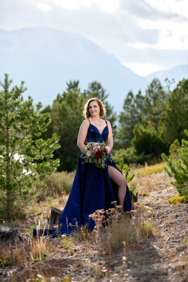 beautiful bride in a blue dress