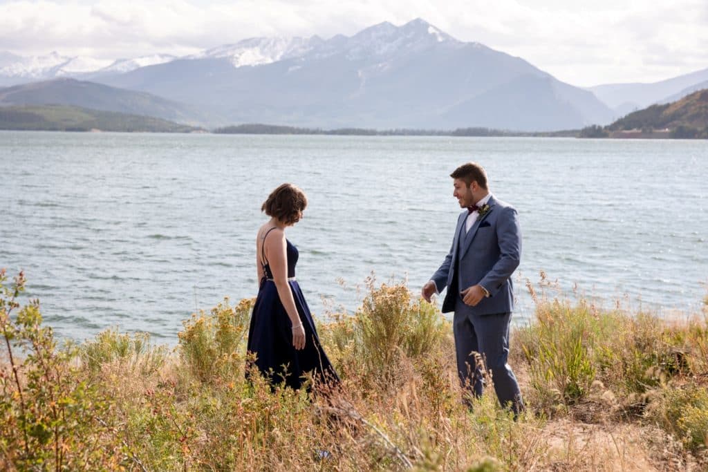 Cassie and Rami's first look - Lake Dillon elopement