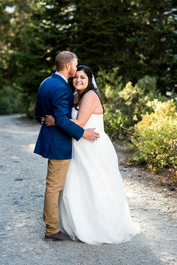 bride and groom embracing