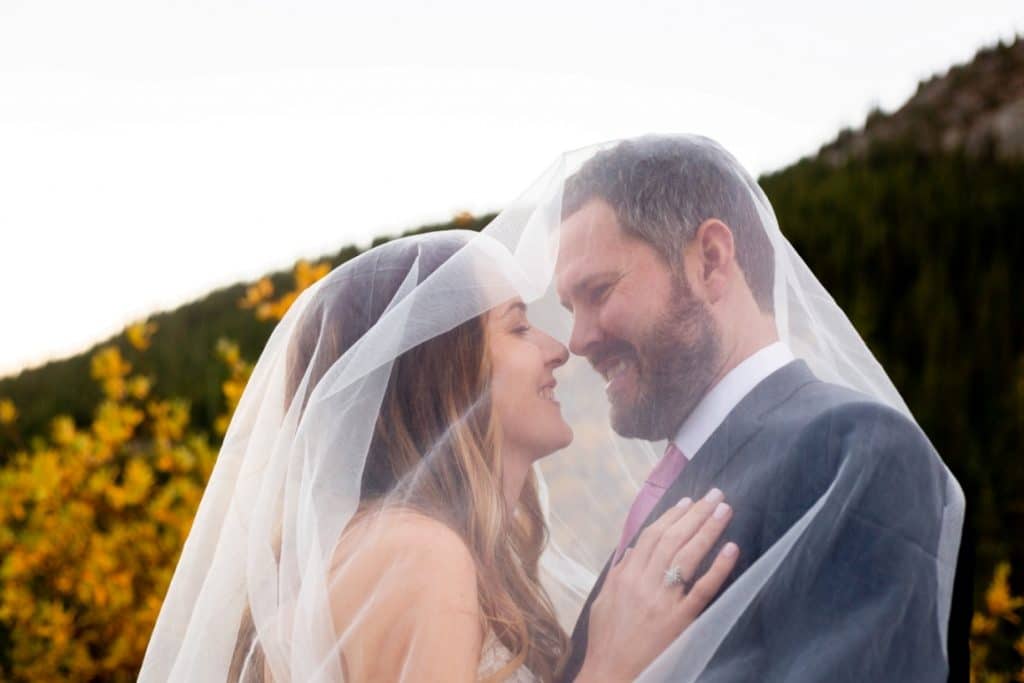 Annie and Justin in her veil