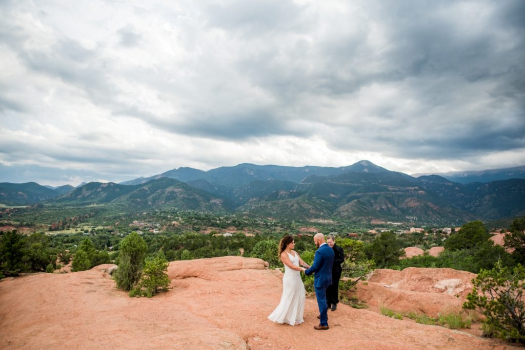 thunderclouds over Garden of the Gods wedding ceremony