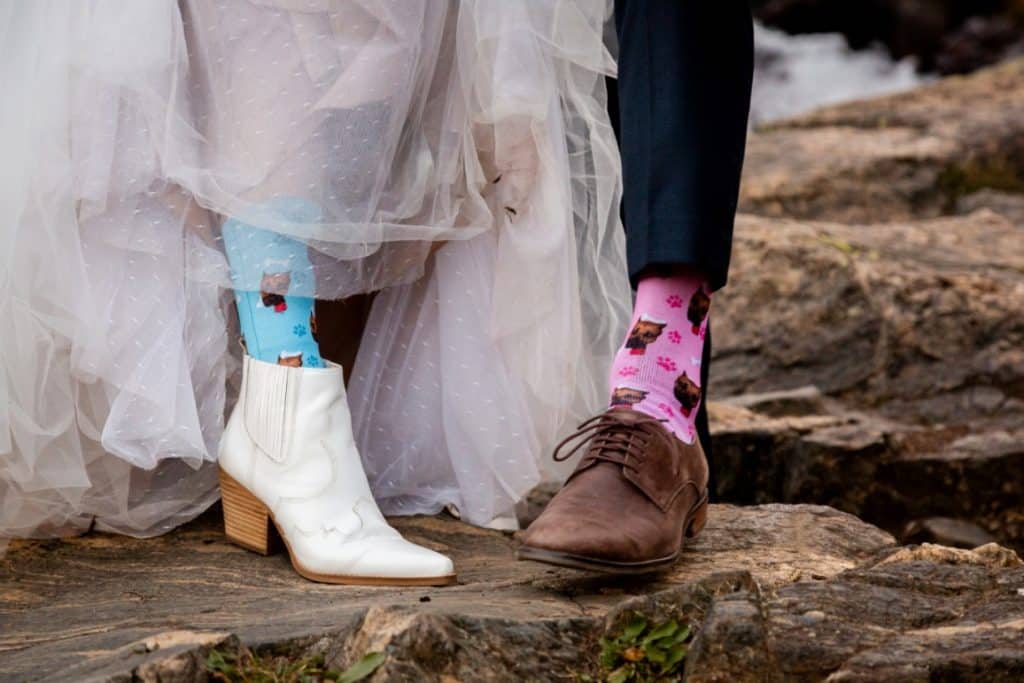 Perfect socks for an outdoor wedding on the rocks