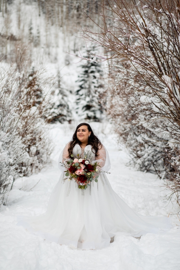 Bride in the snow in Telluride