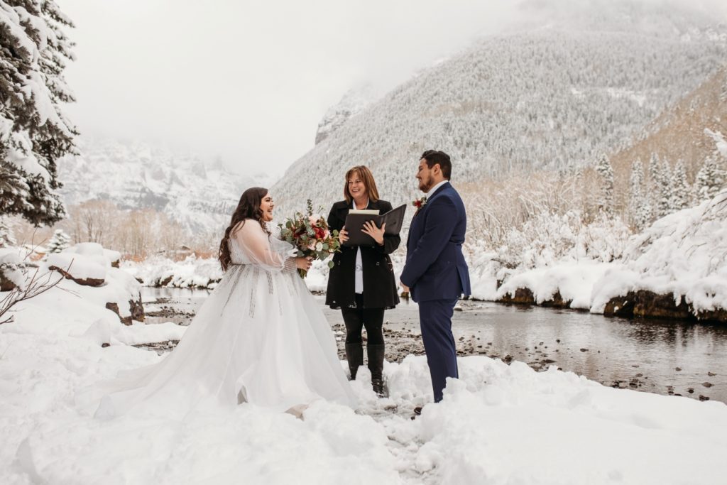 wedding ceremony in snowy Telluride