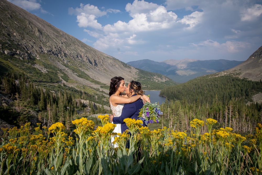 two brides kissing - Colorado elopement