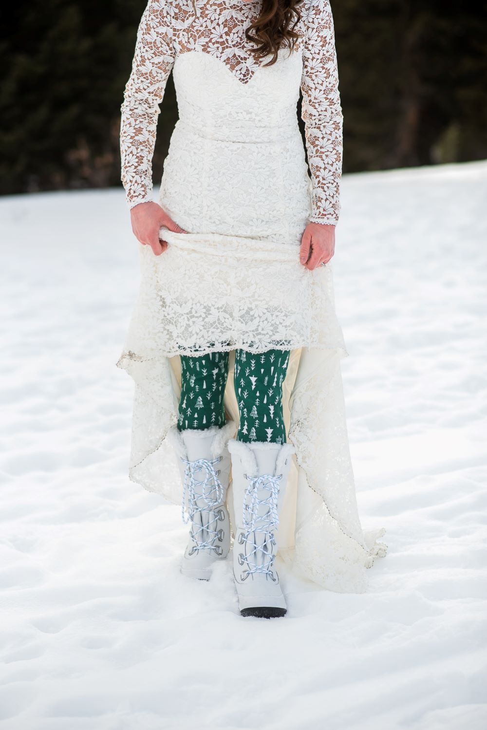 white wedding boots and green tights