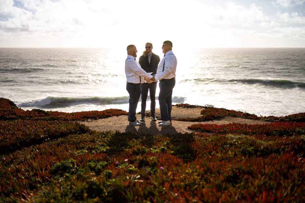 Same-sex elopement ceremony on the Big Sur cliffs