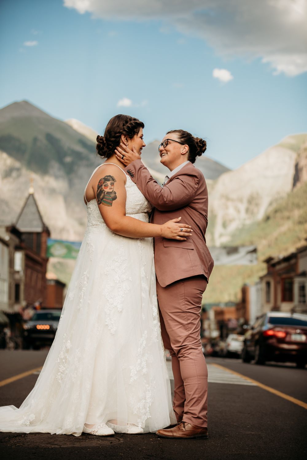 Newlyweds in the street - Telluride elopement